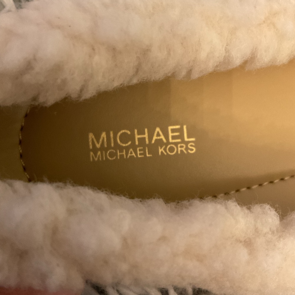 MICHAEL Michael Kors Brown Suede Moccasin Slippers with Cream Shearling Trim - Picture 7 of 8
